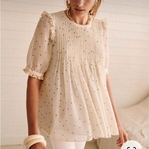 Sezane Yvonne Blouse Pois Noir Fond Ecru - Size 34